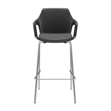 Imagem de Banqueta Vesper Assento Almofadado Alta 4 Pés Cromada com Braços Fixos