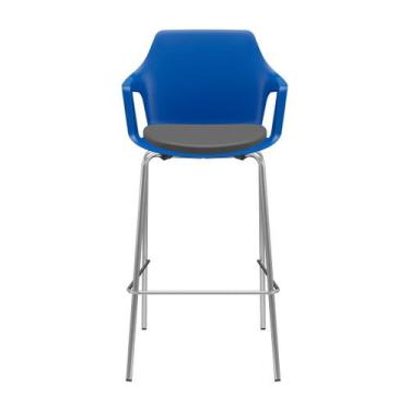 Imagem de Banqueta Vesper Assento Almofadado Alta 4 Pés Cromada com Braços Fixos