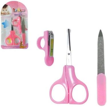 Imagem de Kit Cortador de Unha Bebe Cuidados Higiene Tesoura Rosa Cortador e Lim