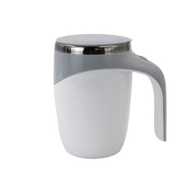 Imagem de Caneca Copo Mixer Térmico Recarregável USB Inox Misturador Automático 380ml Com Tampa Xícara Elétrico Mistura Automática Shake Café (Branco, Pilha)