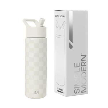 Imagem de Simple Modern Garrafa de água com tampa de canudo | Metal de aço inoxidável isolado a vácuo | Copo reutilizável à prova de vazamento sem BPA para escola | Summit Collection | 640 ml, creme xeque-mate
