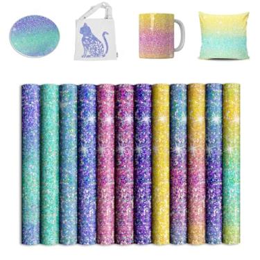 Imagem de Folhas de tinta de transferência de sereia com glitter para máquina de prensa térmica, folhas de sublimação para espaços em branco caneca copo camiseta sacola, 12 folhas 30 x 30 cm