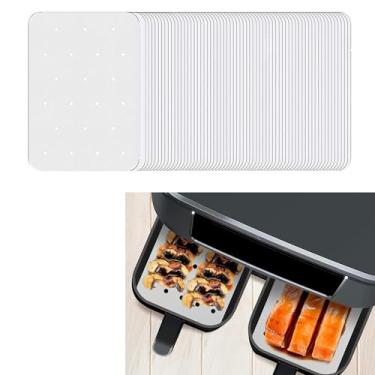 Imagem de 200 peças de forros de papel pergaminho para fritadeira a ar, forros descartáveis compatíveis com fritadeira a ar Ninja Foodi, papel de cozimento perfurado retangular para acessórios de cesta dupla 6