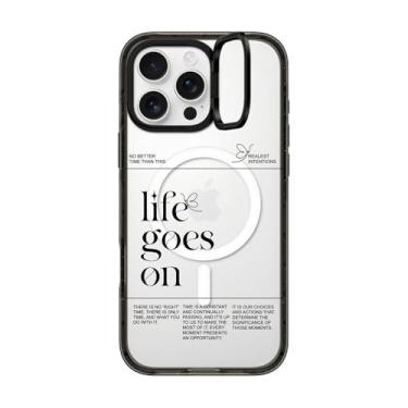 Imagem de CASETiFY Capa com suporte de anel de impacto para iPhone 16 Pro Max [suporte/2 m. Proteção contra quedas de grau militar/compatível com Magsafe] - Life Goes On - Preto transparente