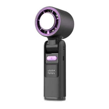 Imagem de Wswqop Displações digitais de ventilador de pessoais para homens de mão versátil com lanyard Motor sem escova ajustável 1-100 velocidade, Preto