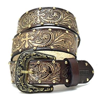 Imagem de Cinto Atrevidu's Country Feminino Estampado Cruz Com Cravo, Café natur