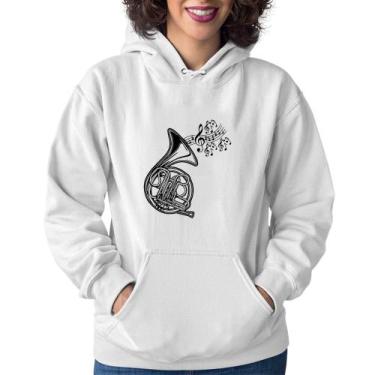 Imagem de Moletom Feminino Trompa Notas Musicais - Foca na Moda, Branco, G