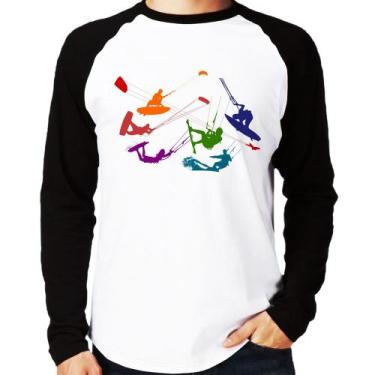 Imagem de Camiseta Raglan Kite Surf Freestyle Manga Longa - Foca na Moda, Branco