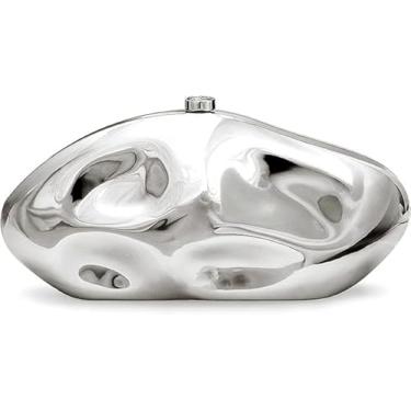 Imagem de blinkgooblink Bolsa de mão feminina de acrílico, prata, bolsa tiracolo de corrente de metal para convidados de casamento, Prata, Length 10.43, Height 5.31, Width 2.36 inches