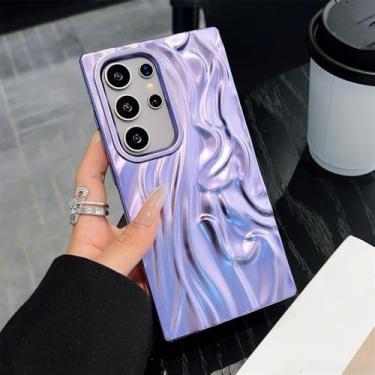 Imagem de Capa de celular de luxo com ondas plissadas em metal para Samsung S25 S24 Plus S23 Ultra FE, proteção traseira de silicone macio, roxa, para Galaxy S25 Plus