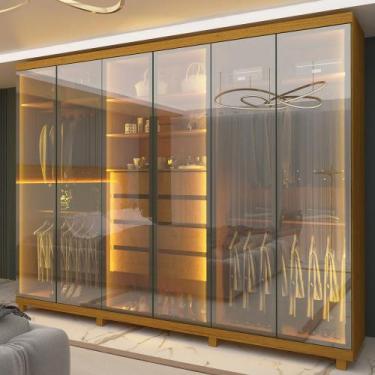 Imagem de Guarda Roupa Casal com Vidro Reflecta LED 6 Portas com Pés em MDF Abso