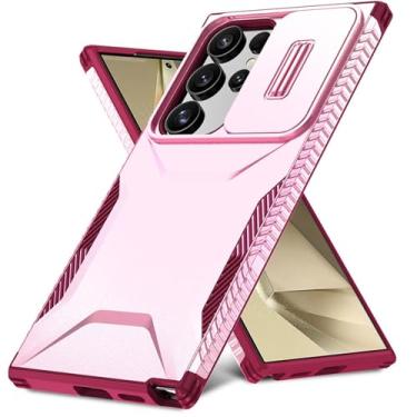 Imagem de POYUFRG Capa à prova de choque para Samsung Galaxy S25 Ultra/S25 Plus/S25, capa de telefone fina antiderrapante anti-impressão digital com capa de proteção de lente deslizante, carne, S25 Ultra