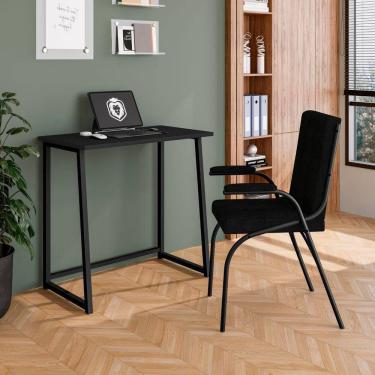 Imagem de Mesa De Estudo Portátil Quarto Sala Dobrável Em Aço Fit Preto