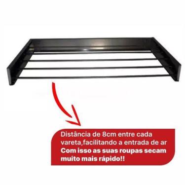 Imagem de Varal Magico Parede Retratil  82 cm 5 varetas Preto - PORTO VARAIS 