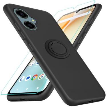 Imagem de Nijiadi Capa para celular BLU G64 2024 com protetor de tela de vidro, suporte de anel giratório de 360° com suporte/suporte de silicone TPU slim fit à prova de choque capa protetora para BLU G64