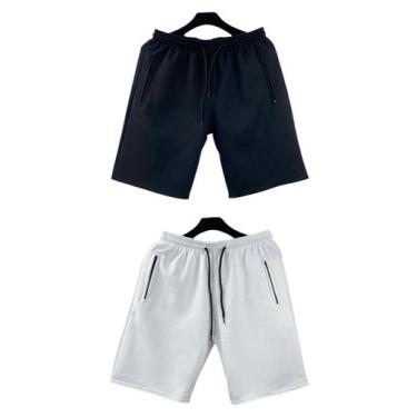 Imagem de kit 2 bermudas moletom masculino adulto bolsos lateral com ziper - f.g