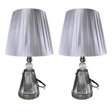 Imagem de KIT 2 Abajur Luminaria Decorativo Quarto Sala Mesa de Cabeceira Estudo Luz de Leitura Cristal Com Led 42cm (Prata)