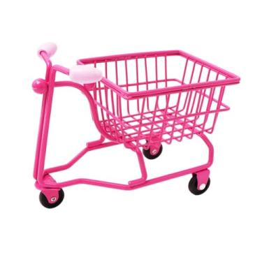Imagem de IEUDNS Carrinho de compras em miniatura Crianças empurram carrinho de brinquedo Decoração de mesa Organizador de escritório Creative Desktop Organizer, Rosa Vermelha