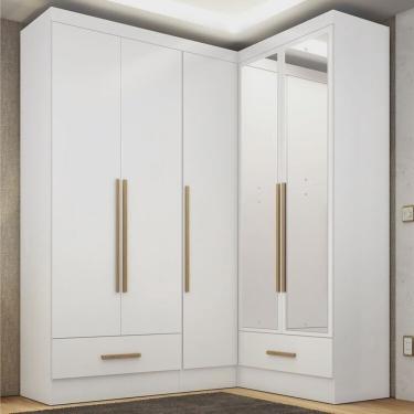 Imagem de Quarto Modulado De Canto 3 Peças 5 Portas 2 Gavetas Smart Plus Branco