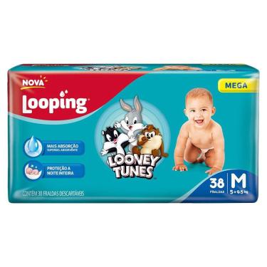 Imagem de Fralda Descartável Looping Looney Tunes Mega Média - 6 Pacotes com 38 Fraldas - Total 228 Tiras