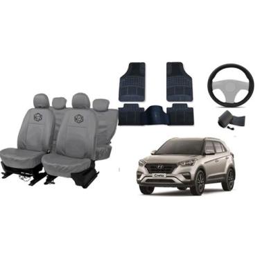 Imagem de Jogo de capa couro cinza p/ Creta + volante e tapete - iron tech