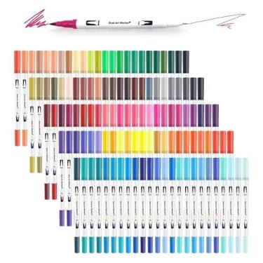 Imagem de Caneta Brush Pen Kit 120 Cores 2 em 1, Pontas Pincel e Fina, Canetinha Dupla para Lettering, Escolar, Colorir, Desenho (Brush Pen, Maleta, 120)