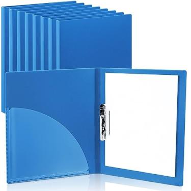 Imagem de Teling Pacote com 8 pastas sem punção, fichário sem anel com clipe de metal e capas de poliéster, grampo giratório colorido flexível para documentos escolares de trabalho, 24 x 29 cm (azul)