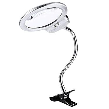 Imagem de MIIKHI Lupa iluminada 2,5X 5X, lupa de encaixe com 2 luzes LED para degeneração macular, idosos, lâmpada de mesa com mangueira flexível