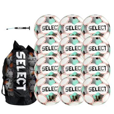 Imagem de SELECT Bola de futebol Numero 10, pacote com 12 bolas com bolsa esportiva e bomba de mão, branco/azul-petróleo/coral V25, tamanho 5