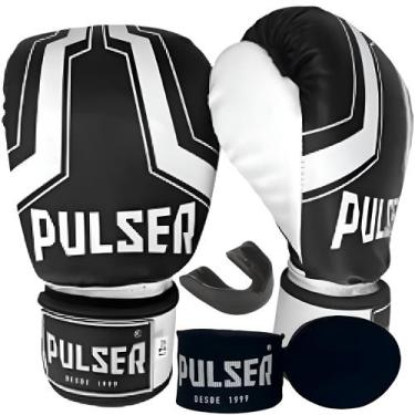 Imagem de Kit luva de boxe muay thai kickboxing iron preta/branca + bandagem 4m 