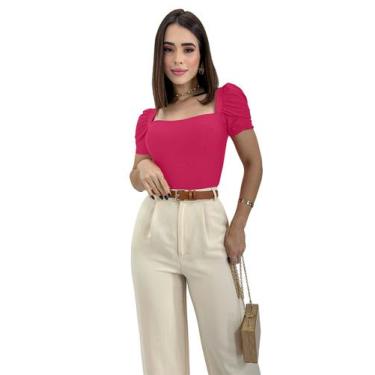 Imagem de Body Blusa Blusinha Feminina Manga Curta Princesa Bufante Decote Canoa