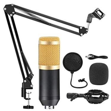 Imagem de AKALNNB Kit de microfone condensador de estúdio profissional BM 800 para gravação vocal, microfone de karaokê com suporte para placa de som para PC, computador