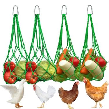 Imagem de DMIMIA Alimentador suspenso de frango, vegetais, frutas, 4 peças, saco reutilizável de frango e legumes, brinquedos de galinheiro, ferramenta de alimentação de aves para galinhas, pato, ganso (verde)
