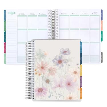 Imagem de Erin Condren Planejador de vida em espiral de 12 meses (julho de 2025 a junho de 2026), agenda semanal e mensal de 17,78 x 23 cm, papel de peso de texto de 36 kg, capas de papel de parede buquê, tema