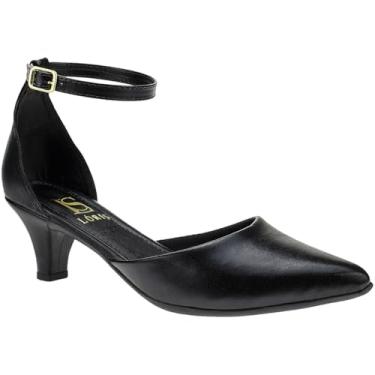 Imagem de Sapato Feminino Scarpin Salto Baixo Bico Fino com Fivela Tornozelo 205-03 (Preto, BR, Adulto, Numérico, 37)