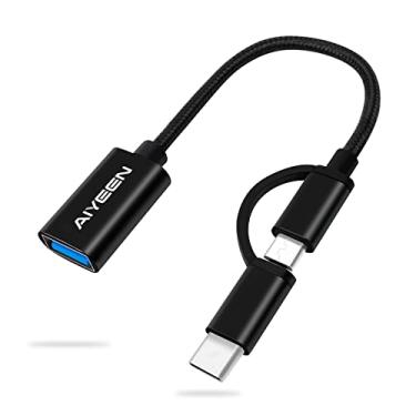 Imagem de AIYEEN Adaptador USB C/Micro para USB 2 em 1, USB C para USB 3.0, cabo adaptador USB para Android OTG compatível com MacBook Pro, Android, Google Samsung e muito mais, preto
