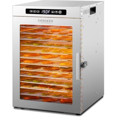 Imagem de Cercker Máquina desidratadora de alimentos comercial 14 bandejas, desidratador de frutas de 1200 W, secador de carne de 11,98 pés quadrados para cecky, controlo de temperatura de 190ºF, secador de