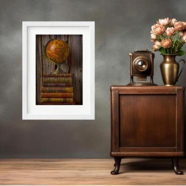 Imagem de Quadro Vintage Globo Terrestre - 60x48cm - Quadros On-line, Moldura Pr