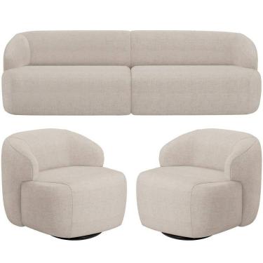 Imagem de Sofá 3 Lugares Curvo Orgânico Com 02 Poltronas Living 220cm Barolo L06 Linho Bege