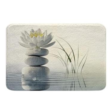 Imagem de Erosebridal Tapetes de banheiro de pedra zen branca decoração botânica, tapete de banho, lago 51 x 81 cm, tapetes minimalistas, zen, antiderrapante, para crianças, meninos, meninas, adolescentes