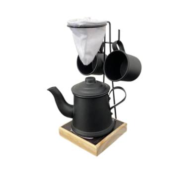 Imagem de Mini bule de café com filtro gourmet + 2 canecas de 90 ml(Preto)