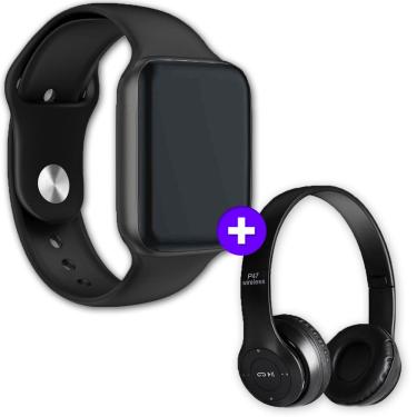 Imagem de Kit Smartwatch Iwo 9 44mm Preto + Headphone Sem Fio Preto