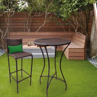 Imagem de Kit Mesa Com 1 Banqueta Flora Ferro E Fibra Sintética Marrom Almofada Corino Verde - Amey Decor