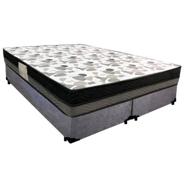 Imagem de Cama Box Casal Suede Bipartido + Colchão Ortobom Iso Dupla Face 60x138x188 Cor:cinza