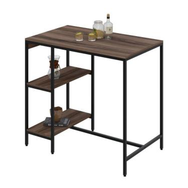 Imagem de Conjunto Mesa Bistrô 2 Banqueta Aço Giratória Espresso Móveis Nogal/preto/caramelo
