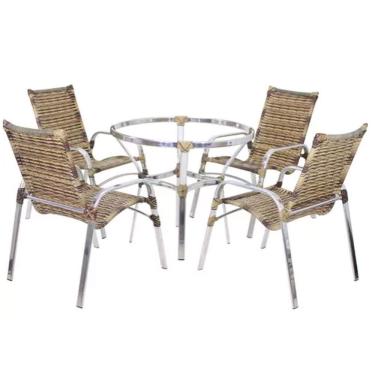 Imagem de Kit 4 Cadeiras Emily E Mesa Ascoli Adaptada Em Alumínio Par Capuccino