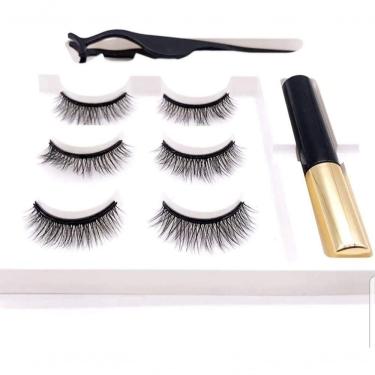 Imagem de Modelo Mais Natural Com 3 Pares De Cílios Postiços Magnéticos + Delineador + Aplicador