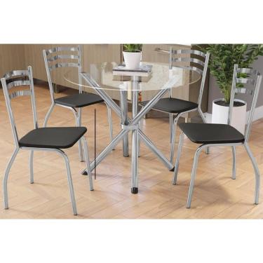 Imagem de Sala De Jantar Volga Tampo De Vidro 95x95cm E 4 Cadeiras Cromada Preto