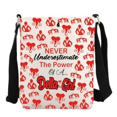Imagem de JYTAPP Bolsa tiracolo DST Sorority Gift Delta Girls Never Underestimate The Power Of A Delta Girl 1913 Presente de irmandade grega, Bege, Small