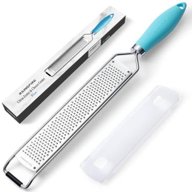 Imagem de Rainspire Ralador Zester Com Alça, Limão, Queijo Para Cozinha, Aço Inoxidável, Parmesão, Alho, Noz-Moscada, Chocolate, Frutas, Legumes, Gengibre, Fino, Azul